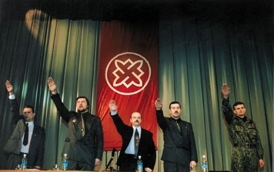 Above: Barkashov at a meeting of his organization